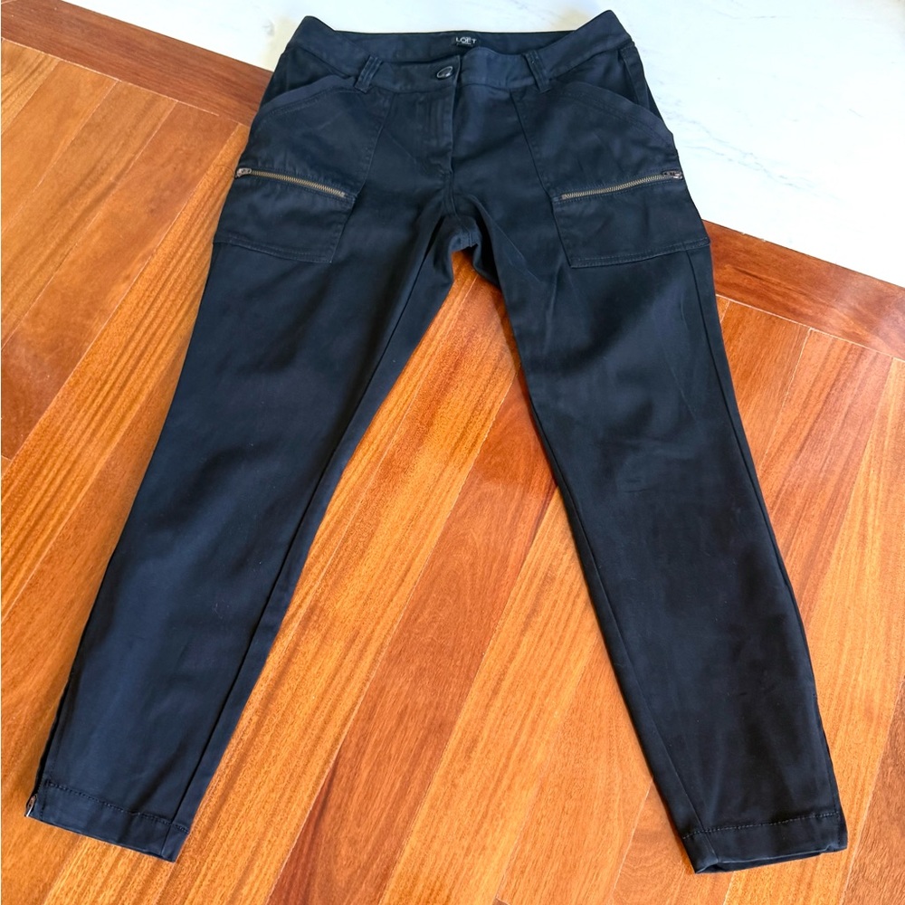 ANN TAYLOR LOFT PETITE PANTS Women Black Cargo Anle Zipper Pants Size 6P